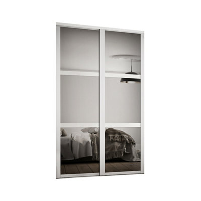 Spacepro Shaker Classic Panel Shaker Mirrored Matt White 2 Door Sliding Wardrobe Door Kit (H)2220Mm (W)1145Mm