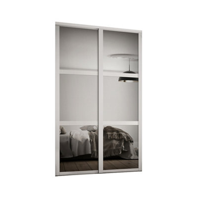 Spacepro Shaker Classic Shaker Mirrored Matt Cashmere 2 Door Sliding Wardrobe Door Kit (H)2220Mm (W)1145Mm