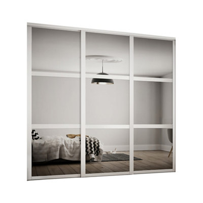 Spacepro Shaker Classic Panel Shaker Mirrored Matt White 3 Door Sliding Wardrobe Door Kit (H)2220Mm (W)1680Mm