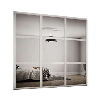 Spacepro Shaker Classic Shaker Mirrored Matt Cashmere 3 Door Sliding Wardrobe Door Kit (H)2220Mm (W)1680Mm