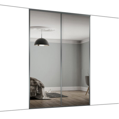 Spacepro Classic Panelled Mirrored Gloss Graphite 2 Door Sliding Wardrobe Door Kit (H)2220Mm (W)1185Mm