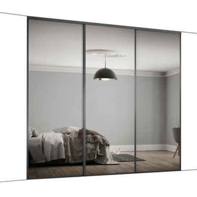 Spacepro Classic Panelled Mirrored Gloss Graphite 3 Door Sliding Wardrobe Door Kit (H)2220Mm (W)1803Mm