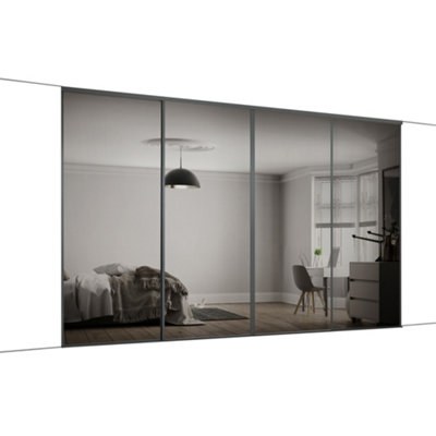 Spacepro Classic Panelled Mirrored Gloss Graphite 4 Door Sliding Wardrobe Door Kit (H)2220Mm (W)3586Mm