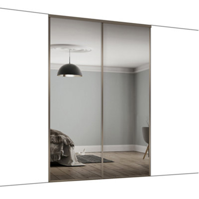 Spacepro Classic Panelled Mirrored Gloss Nickel 2 Door Sliding Wardrobe Door Kit (H)2220Mm (W)1489Mm