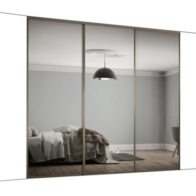 Spacepro Classic Panelled Mirrored Gloss Nickel 3 Door Sliding Wardrobe Door Kit (H)2220Mm (W)2672Mm