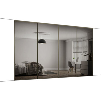 Spacepro Classic Panelled Mirrored Gloss Nickel 4 Door Sliding Wardrobe Door Kit (H)2220Mm (W)2370Mm