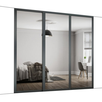 Spacepro Shaker Classic Shaker Mirrored Gloss Graphite 3 Door Sliding Wardrobe Door Kit (H)2220Mm (W)2592Mm