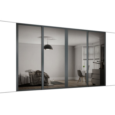 Spacepro Shaker Contemporary Shaker Mirrored Gloss Graphite 4 Door Sliding Wardrobe Door Kit (H)2220Mm (W)3048Mm