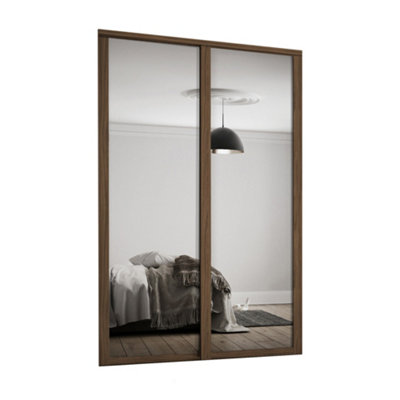 Spacepro Shaker 1 Panel Mirrored Carini Walnut Effect Framed Sliding Wardrobe Door Set Of 2 (H)2220Mm (W)1145Mm