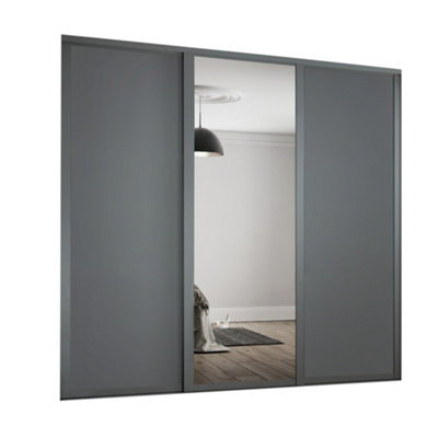 Spacepro Shaker 1 Panel Mirrored Graphite Framed Sliding Wardrobe Door Set Of 3 (H)2220Mm (W)1680Mm