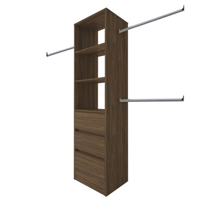 Spacepro Modular Walnut Effect 3 Drawer Tower Unit (H)2100Mm (W)600Mm (D)500Mm