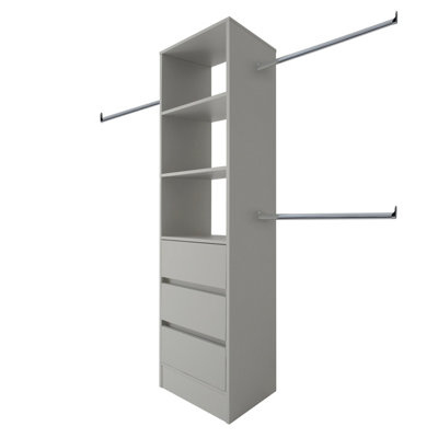 Spacepro Modular Pebble Grey 3 Drawer Tower Unit (H)2100Mm (W)600Mm (D)500Mm