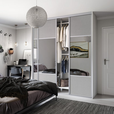 Spacepro Classic Wideline Mirrored Dove Framed Sliding Wardrobe Door (H)2220Mm (W)610Mm