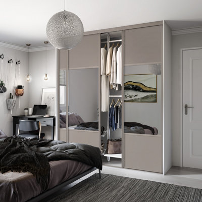 Spacepro Classic Wideline Mirrored Pebble Framed Sliding Wardrobe Door (H)2220Mm (W)610Mm