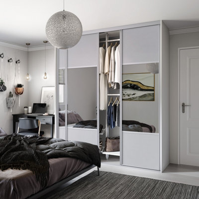 Spacepro Classic Wideline Mirrored Dove Framed Sliding Wardrobe Door (H)2220Mm (W)914Mm