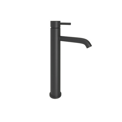 Aquadry Oria Tall Matt Black Round Sink Or Worktop Tap