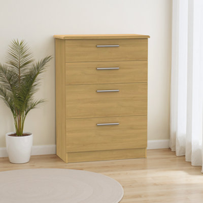 B&Q Montana Ready Assembled Matt Oak Effect 4 Drawer Chest (H)1080Mm (W)770Mm (D)410Mm