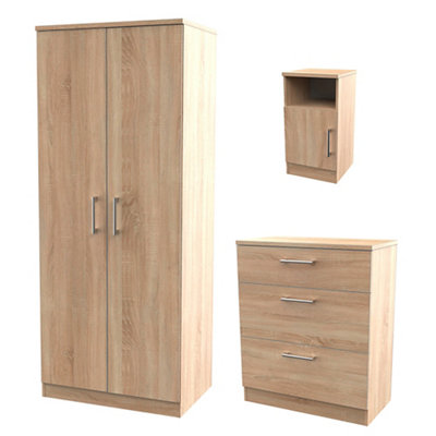 B&Q Brindisi Ready Assembled Matt Light Oak Effect 3 Piece Bedroom Furniture Set