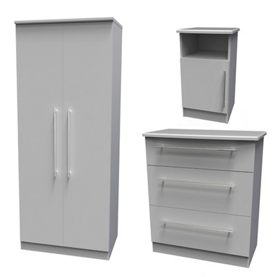 B&Q Bergamo Ready Assembled Matt Grey 3 Piece Bedroom Furniture Set