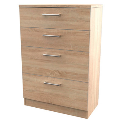 B&Q Brindisi Ready Assembled Oak Effect 4 Drawer Chest (H)1075Mm (W)765Mm (D)415Mm