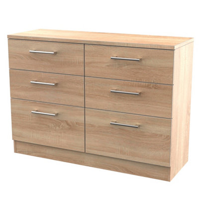 B&Q Brindisi Ready Assembled Matt Oak Effect 6 Drawer Chest (H)795Mm (W)1120Mm (D)415Mm