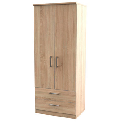 B&Q Brindisi Ready Assembled Contemporary Matt Light Oak Effect 2 Drawer Tall Double Wardrobe (H)1825Mm (W)740Mm (D)535Mm
