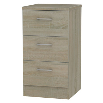 B&Q Tenby Ready Assembled Dark Oak Effect 3 Drawer Bedside Table (H)695Mm (W)395Mm (D)415Mm