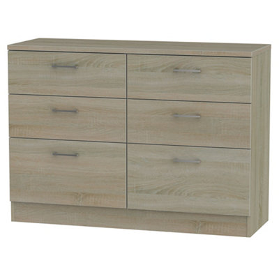 B&Q Tenby Ready Assembled Matt Dark Oak Effect 6 Drawer Midi Chest Of Drawers (H)795Mm (W)1120Mm (D)415Mm