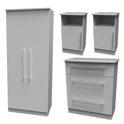 B&Q Ready Assembled Matt Grey 4 Piece Bedroom Furniture Set