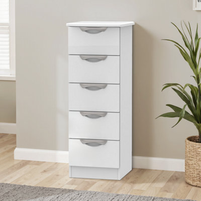 B&Q Chelsea Ready Assembled Gloss White No Effect 5 Drawer Chest (H)1075Mm (W)395Mm (D)415Mm