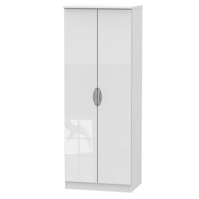 B&Q Ready Assembled Contemporary Gloss White Tall Double Wardrobe (H)1970Mm (W)740Mm (D)530Mm