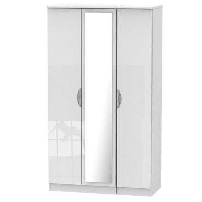 B&Q Chelsea Ready Assembled Contemporary Gloss White Tall Triple With Mirror Wardrobe (H)1970Mm (W)1110Mm (D)530Mm