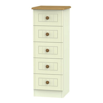 B&Q Vittoria Ready Assembled Matt Cream Oak Effect 5 Drawer Chest (H)1075Mm (W)395Mm (D)415Mm