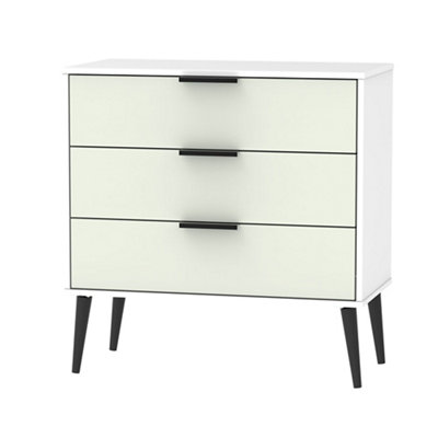 B&Q Kyoto Ready Assembled Matt Grey & White No Effect 3 Drawer Chest (H)740Mm (W)765Mm (D)395Mm