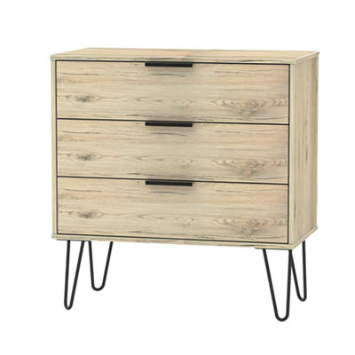 B&Q Ready Assembled Matt Oak Effect 3 Drawer Chest (H)740Mm (W)765Mm (D)395Mm