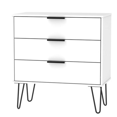 B&Q Ready Assembled Matt White No Effect 3 Drawer Chest (H)740Mm (W)765Mm (D)395Mm