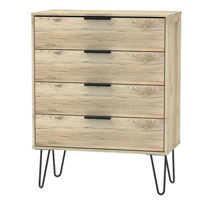 B&Q Ready Assembled Matt Oak Effect 4 Drawer Chest Of Drawers (H)910Mm (W)765Mm (D)395Mm