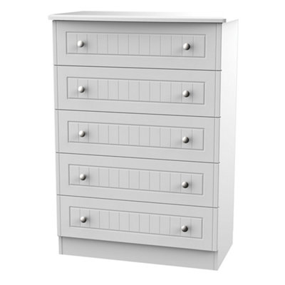 B&Q Vittoria Ready Assembled Matt Grey No Effect 5 Drawer Chest (H)1075Mm (W)765Mm (D)415Mm