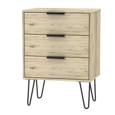 B&Q Ready Assembled Matt Oak Effect 3 Drawer Midi Chest (H)740Mm (W)575Mm (D)395Mm