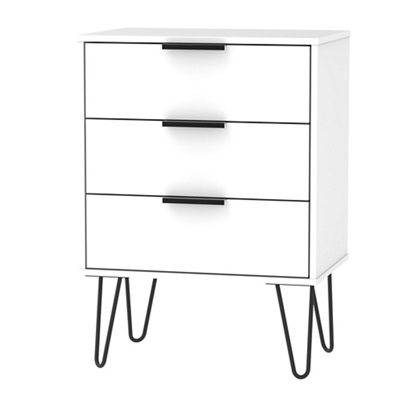 B&Q Ready Assembled Matt White No Effect 3 Drawer Midi Chest (H)740Mm (W)575Mm (D)395Mm