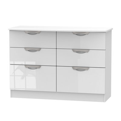 B&Q White Chelsea Ready Assembled Gloss Mdf 6 Drawer Midi Chest Of Drawers (H)795Mm (W)1120Mm (D)415Mm