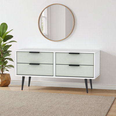 B&Q Ready Assembled Matt Grey & White No Effect 4 Drawer Wide Chest (H)570Mm (W)1145Mm (D)395Mm