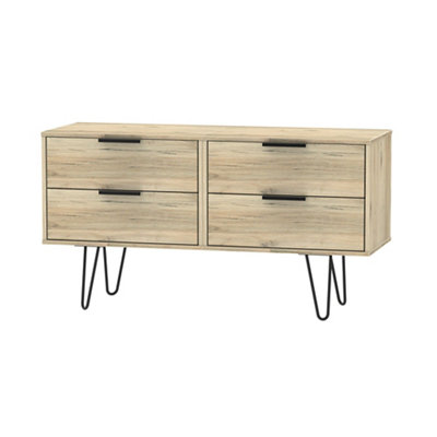 B&Q Ready Assembled Matt Oak Effect 4 Drawer Wide Chest Of Drawers (H)570Mm (W)1145Mm (D)395Mm