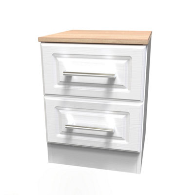 B&Q White Kent Ready Assembled Matt Light Oak Effect 2 Drawer Bedside Chest (H)505Mm (W)395Mm (D)415Mm