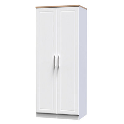B&Q Kent Ready Assembled Traditional Matt White & Oak Large Double Wardrobe (H)1825Mm (W)740Mm (D)530Mm