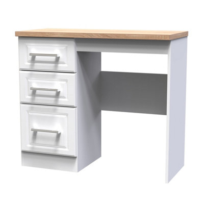 B&Q Kent Ready Assembled Matt White Light Oak Effect 3 Drawer Medium Dressing Table (H)795Mm (W)930Mm (D)415Mm