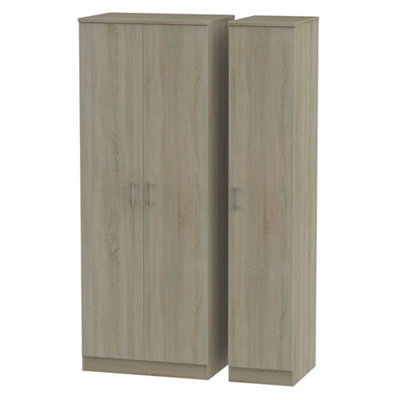 B&Q Ready Assembled Contemporary Dark Oak Effect Tall Triple Wardrobe (H)1970Mm (W)1110Mm (D)530Mm