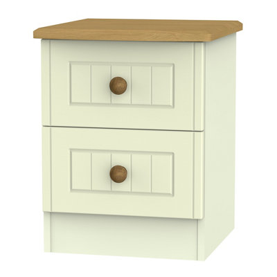 B&Q Vittoria Ready Assembled Matt Cream No Effect 2 Drawer Compact Bedside Table (H)505Mm (W)395Mm (D)415Mm