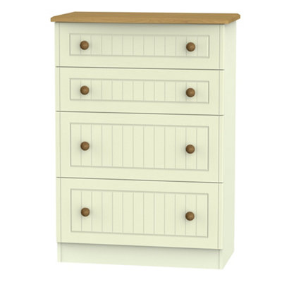 B&Q Vittoria Ready Assembled Matt Cream Oak Effect 4 Drawer Deep Chest (H)1075Mm (W)765Mm (D)415Mm