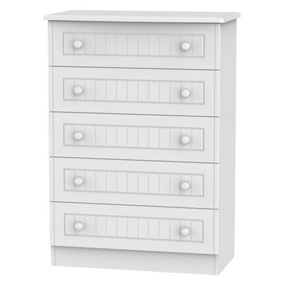 B&Q Vittoria Ready Assembled Matt White No Effect 5 Drawer Chest (H)1075Mm (W)765Mm (D)415Mm